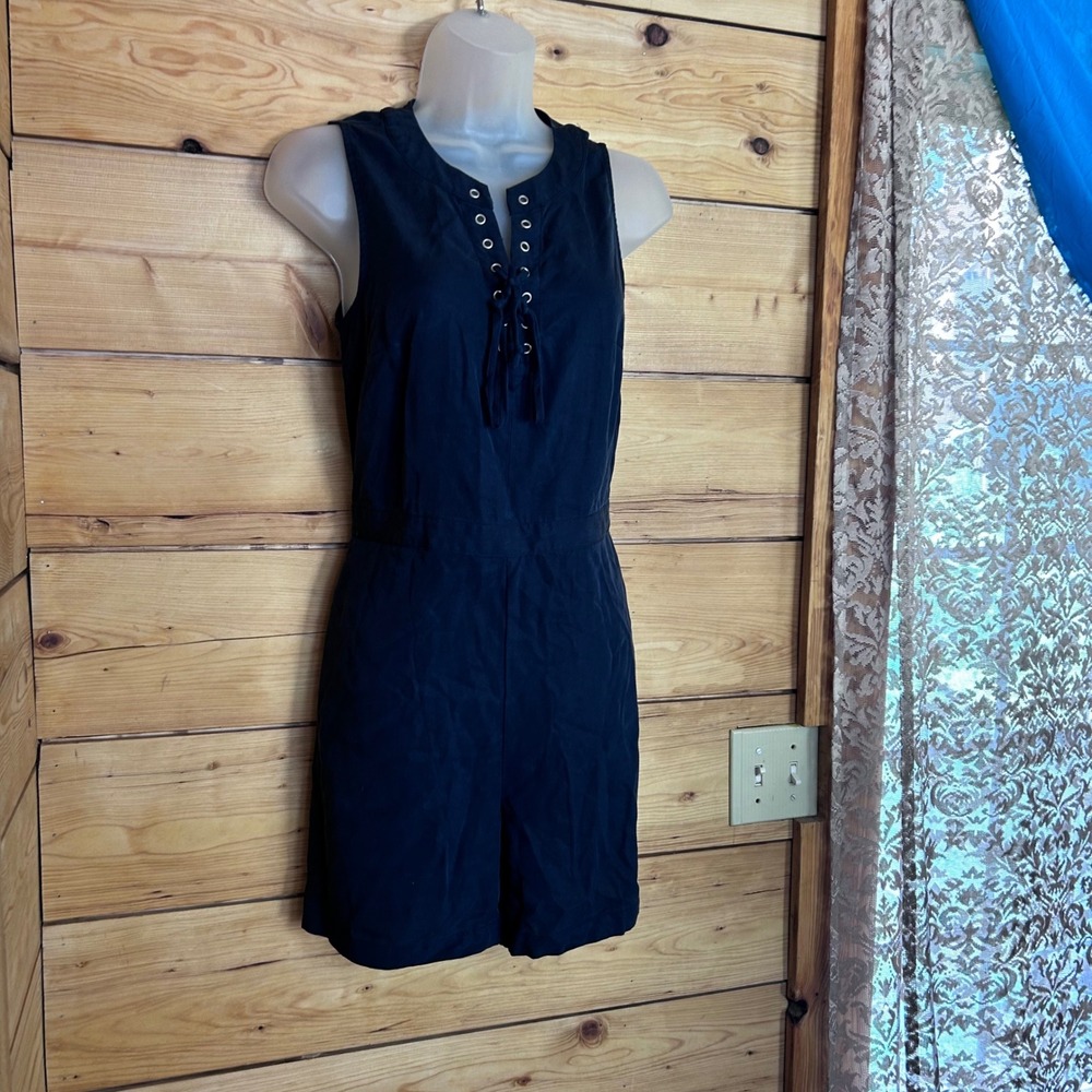 Lace Up Romper Womens Size 2 Navy Blue Knotted String Sleeveless Banana Republic - Picture 2 of 13